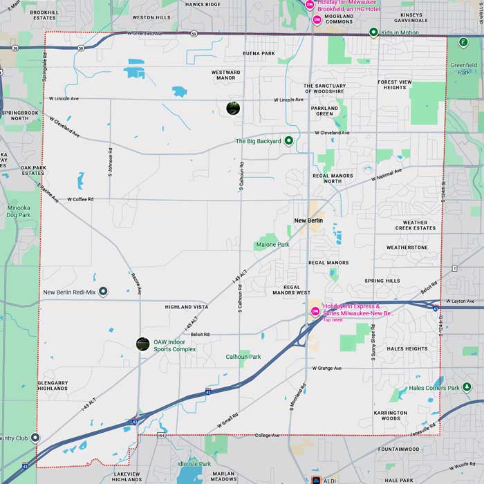 Sonoran Pool Services service area map for New Berlin, WI